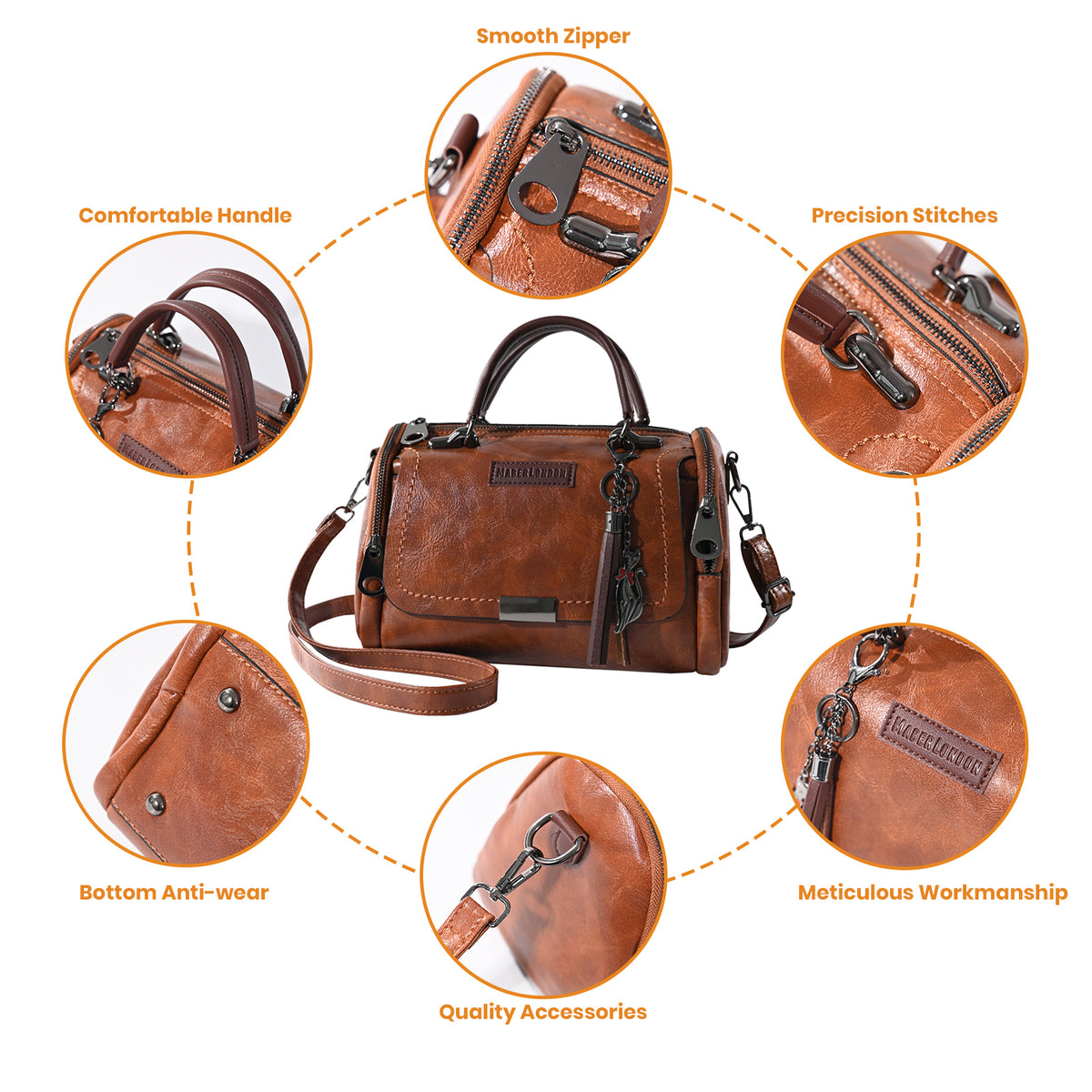MaberLondon® Women's Designer Shoulder Bag – Soft PU Leather Handbag & Crossbody Bag
