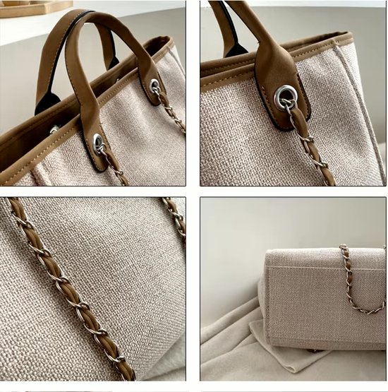 Vintage & Stijlvol: Dames tassen Handtas of Tote Schoudertas (gebroken wit)-7